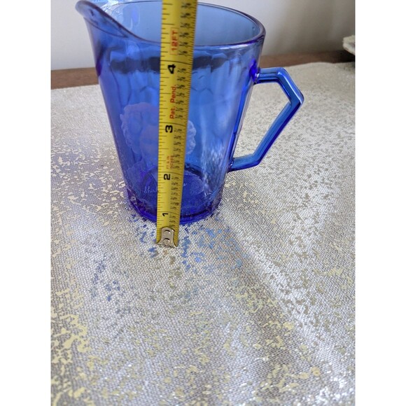 Vintage Shirley Temple 4.5” Tall Cobalt Blue Depression Glass Cream Pitcher 30s - Picture 7 of 9